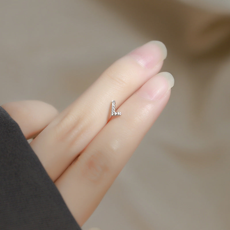 Wholesale Simple Niche Design Mini Full Diamond Earrings for Men and Women Sterling Silver Full Diamond 26 Letter Earrings